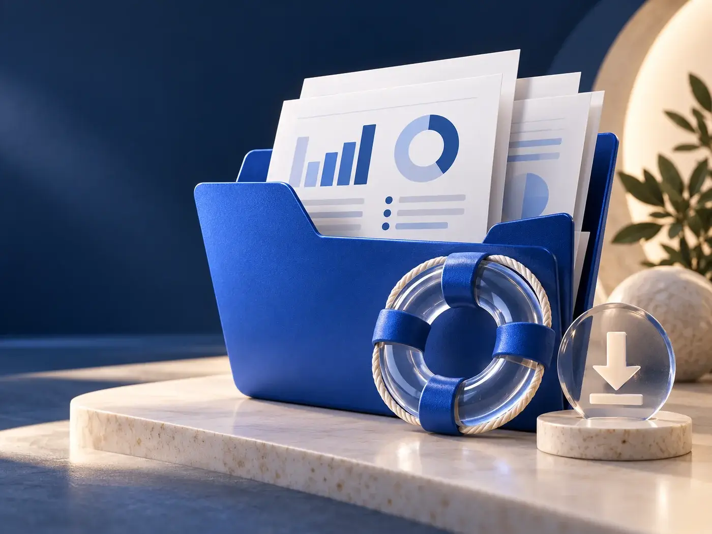 Digital report folder with download and support symbols