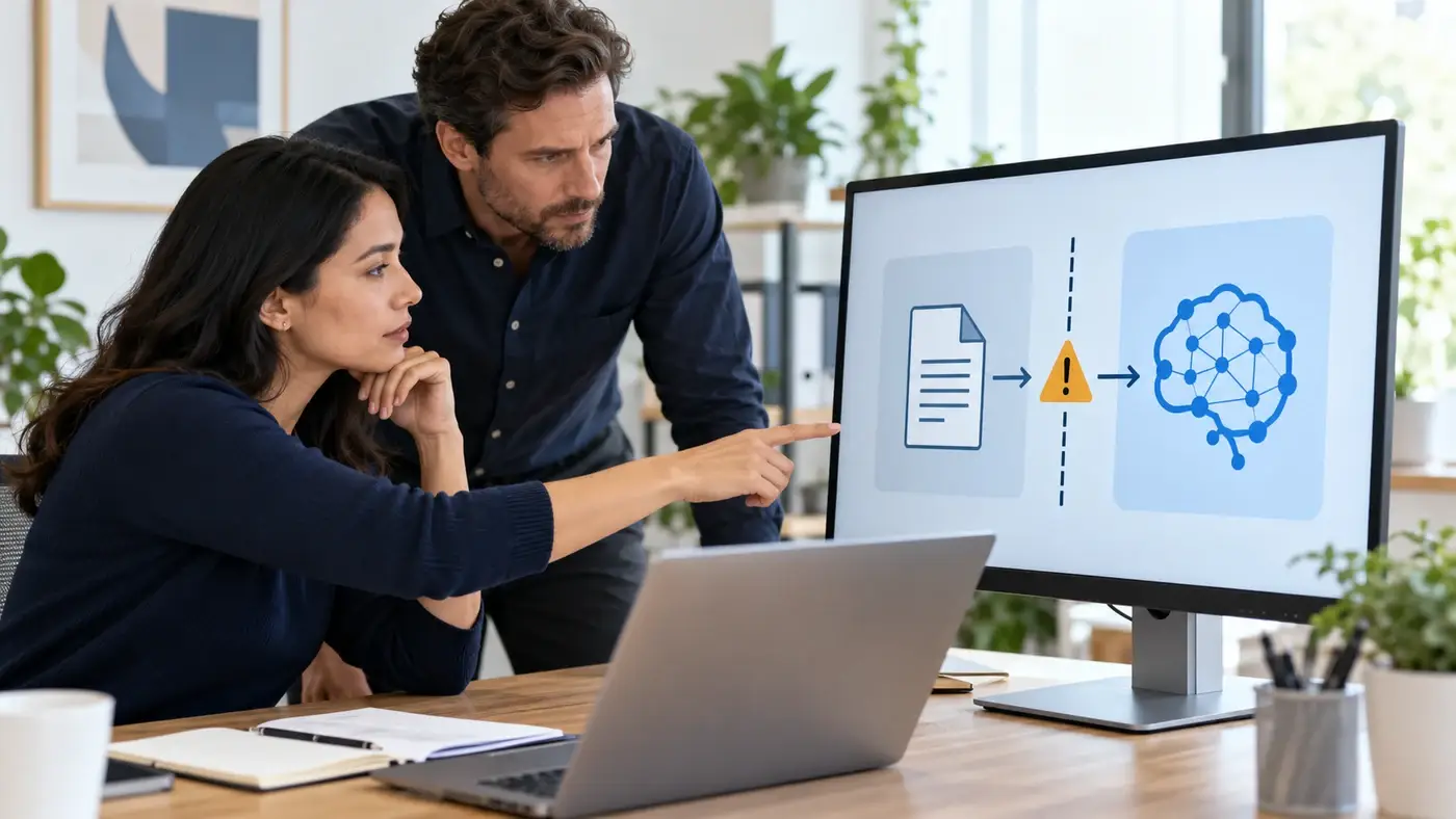 Security reviewers examine an untrusted document at an AI workflow boundary.