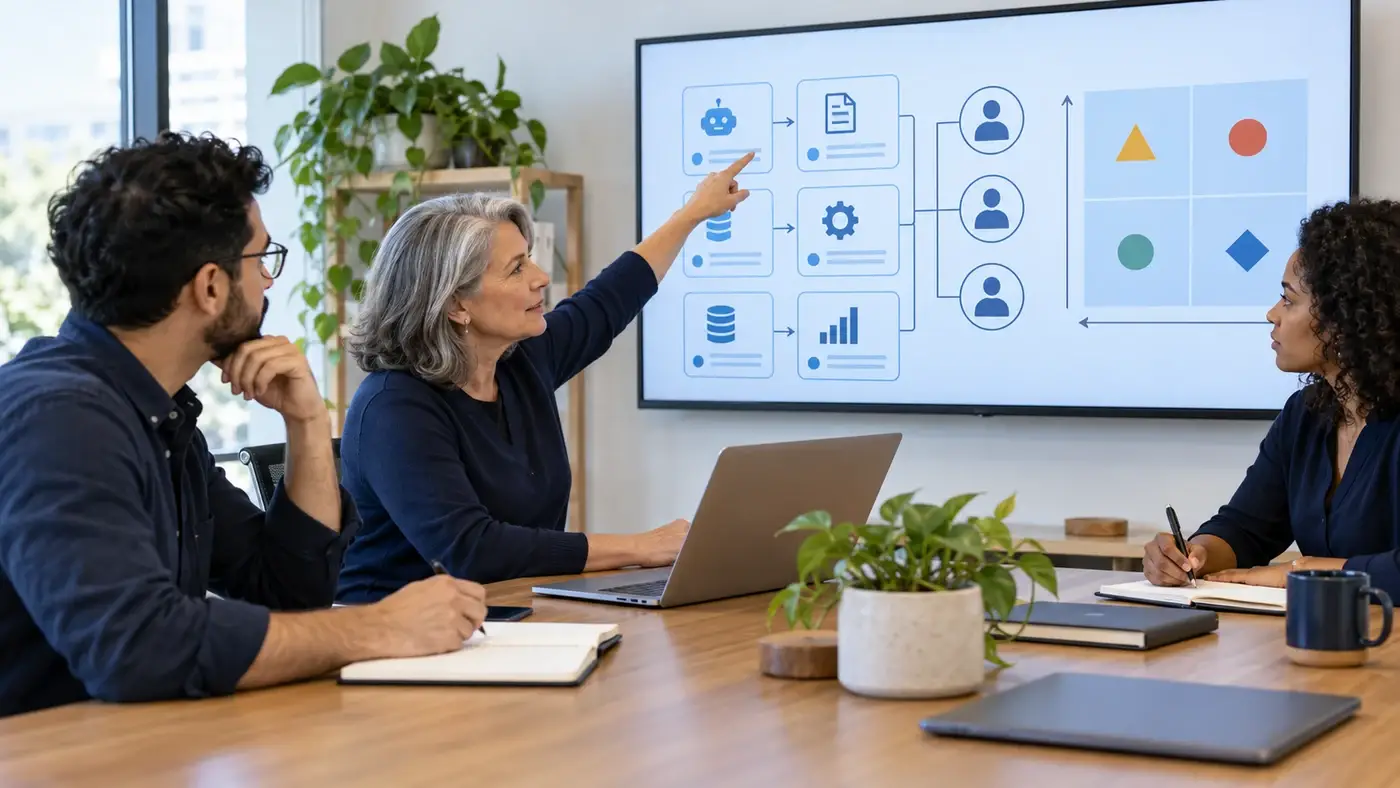 Business leaders review an AI use inventory, risk decisions and assigned responsibilities.